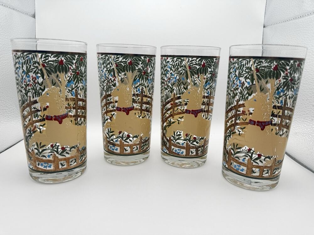 Cera Vintage Tall Tumbler Glasses UNICORN IN CAPTIVITY MCM Enchanted Forest Bar